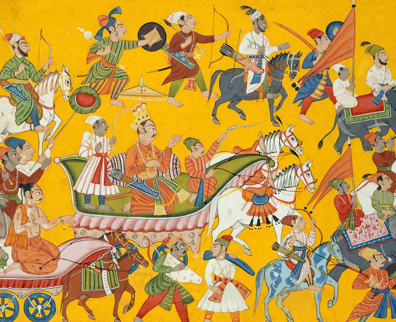 ダシャラタ王と従者はラーマの結婚式に進みます: シャングリラのフォリオ..., ca. 1690-1710。 作： 不明
