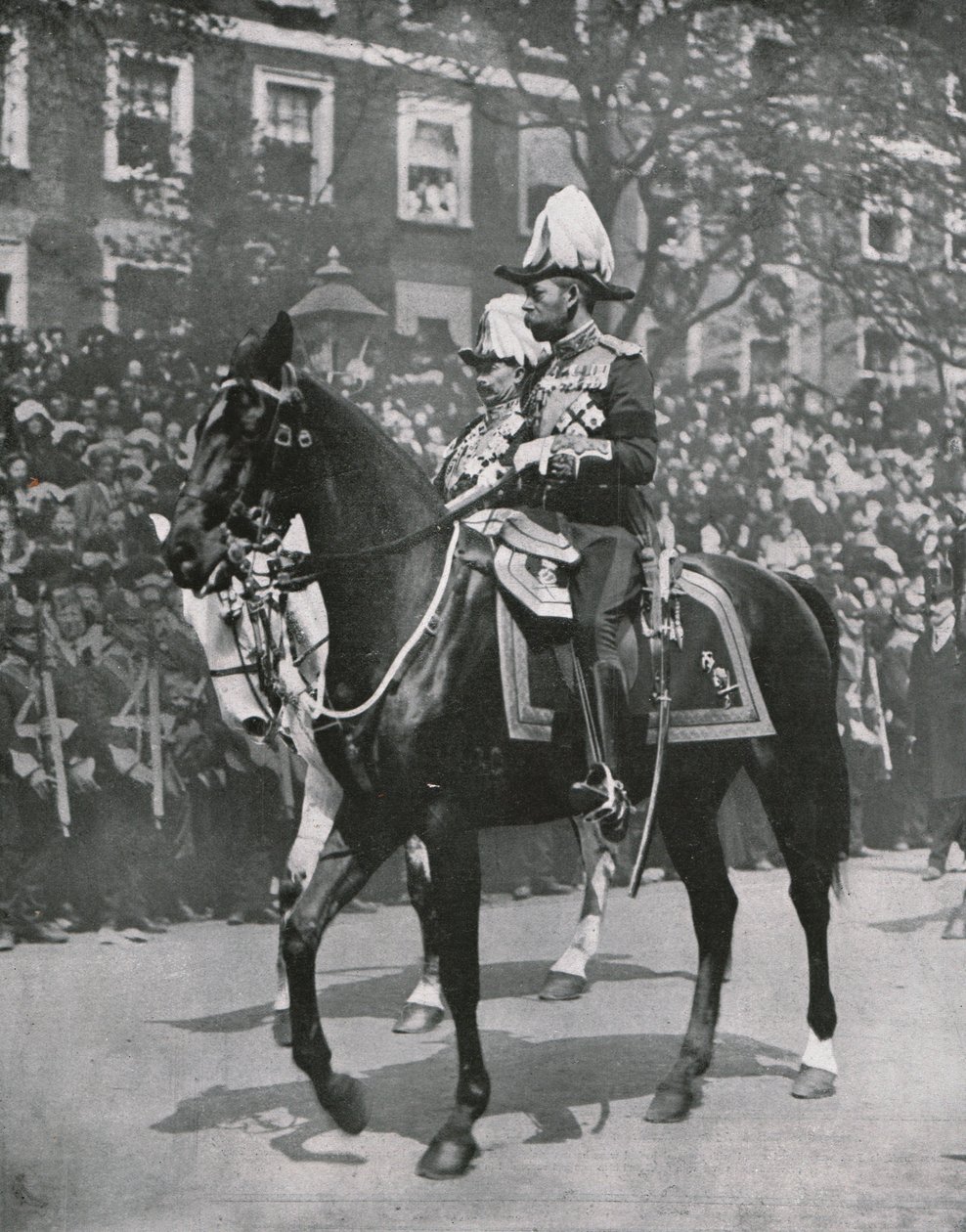 1910年5月20日、ロンドンの父、エドワード7世の葬式でジョージ5世王。 作： 不明