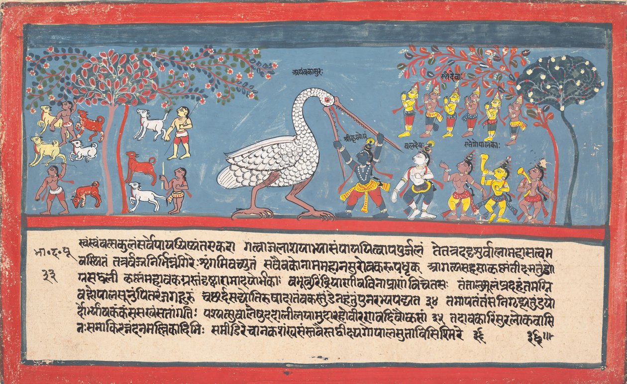 クリシュナは、分散したバガヴァタプラーナ...、1800年から1825年のクレーンの悪魔...を倒します。 作： 不明