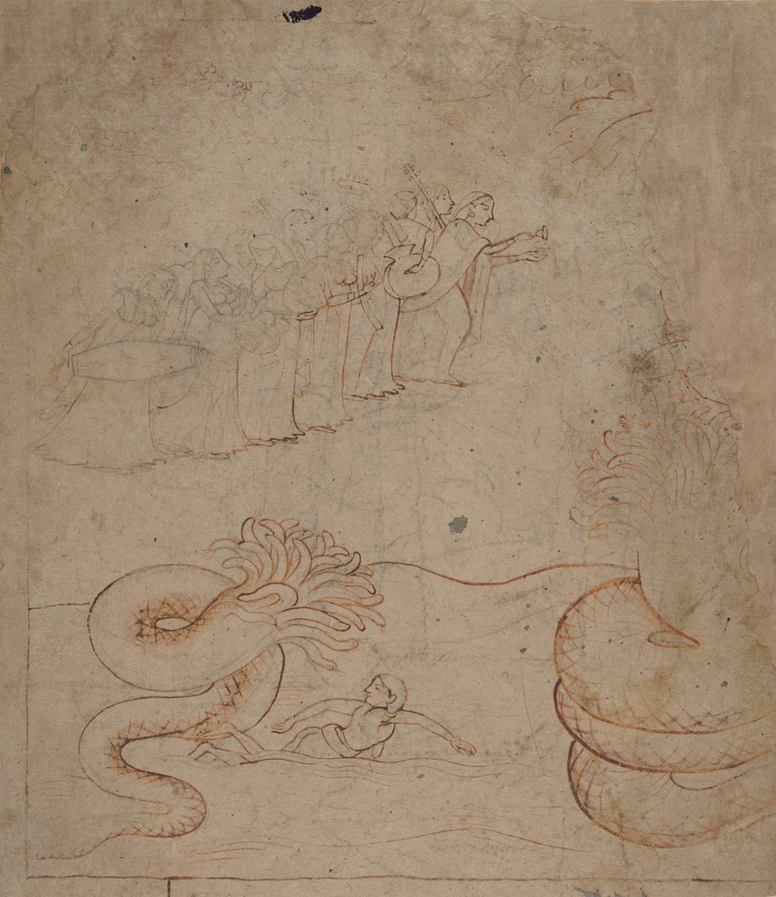 クリシュナはヤムナ川で蛇カリヤを鎮圧します..., ca. 1780年。 作： 不明