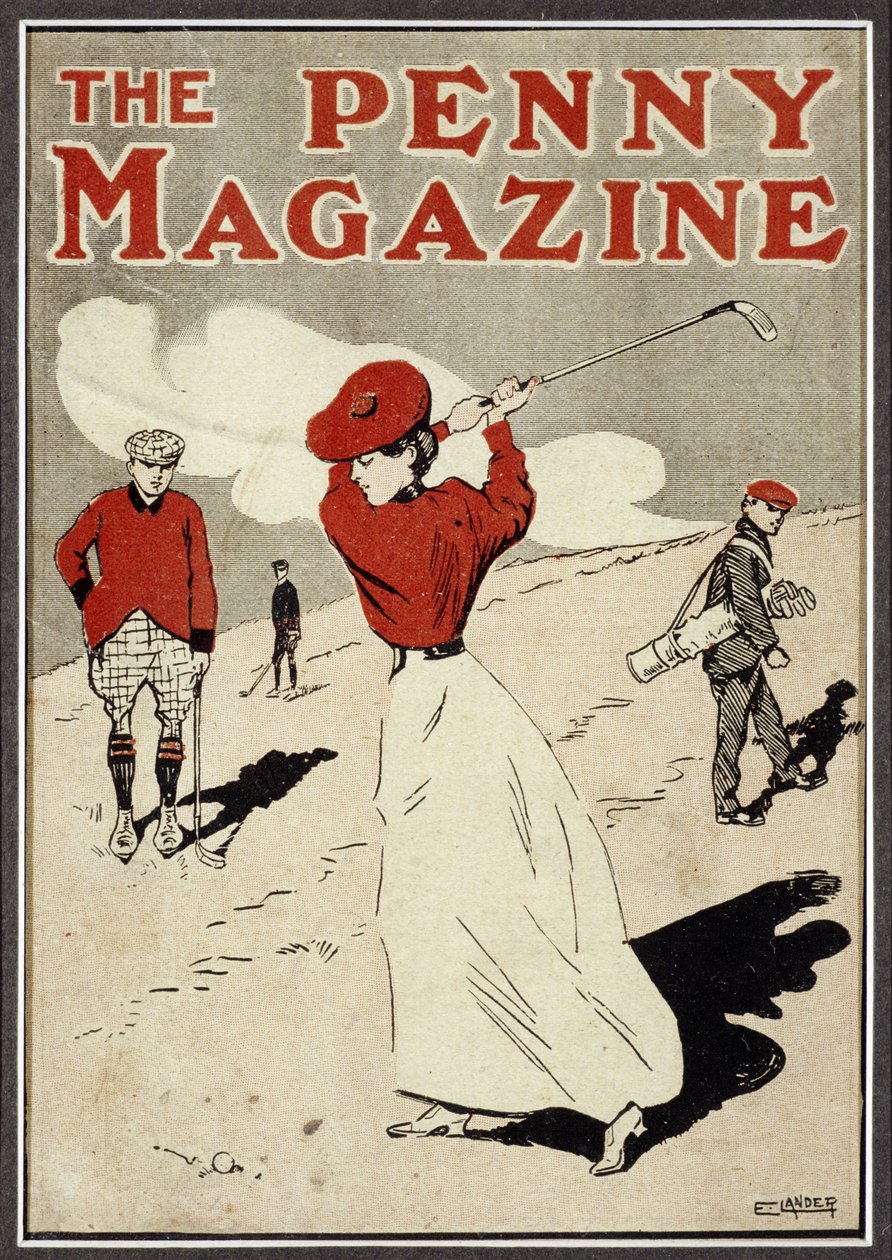 「The Penny Magazine」の表紙でスイングする女性ゴルファー、c1900 作： 不明