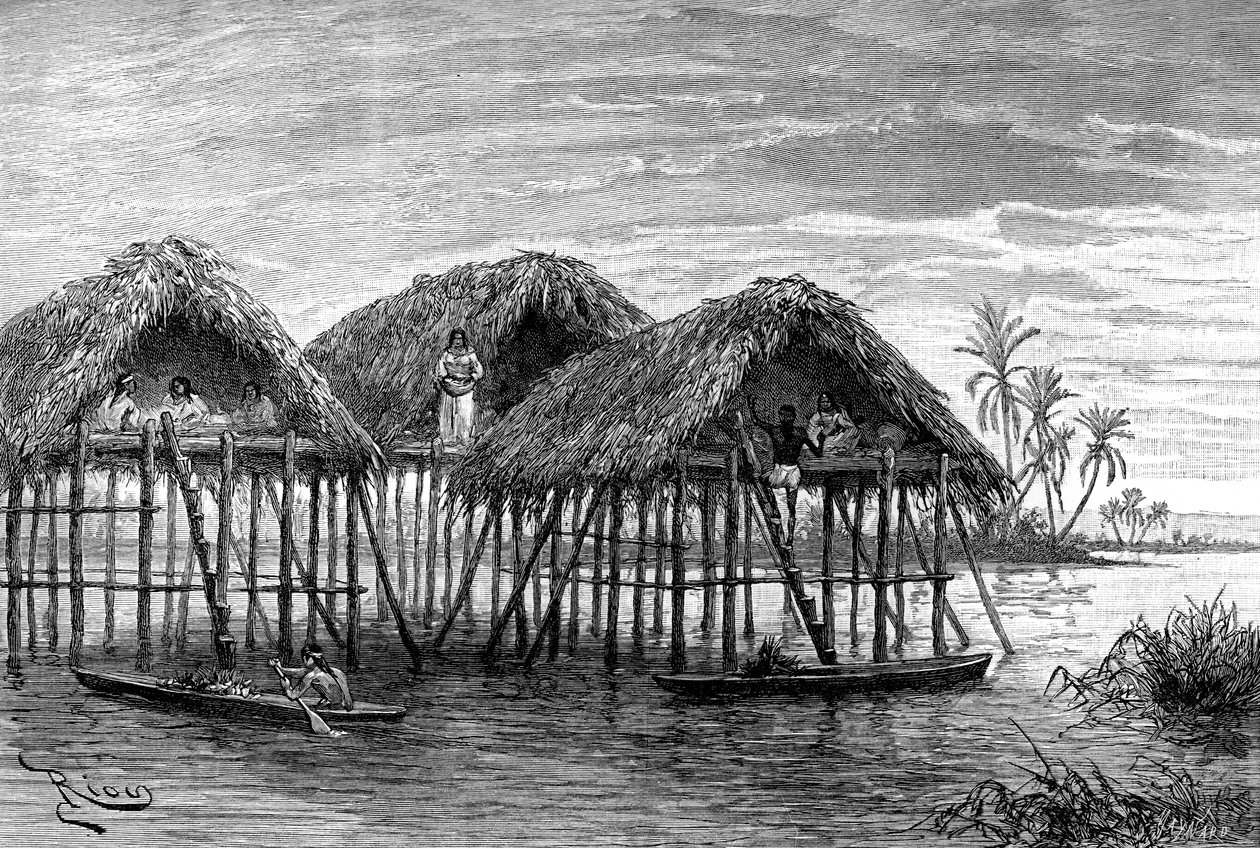 1895年、ベネズエラのマラカイボ近くのサンタローザ湖の住居 作： 不明