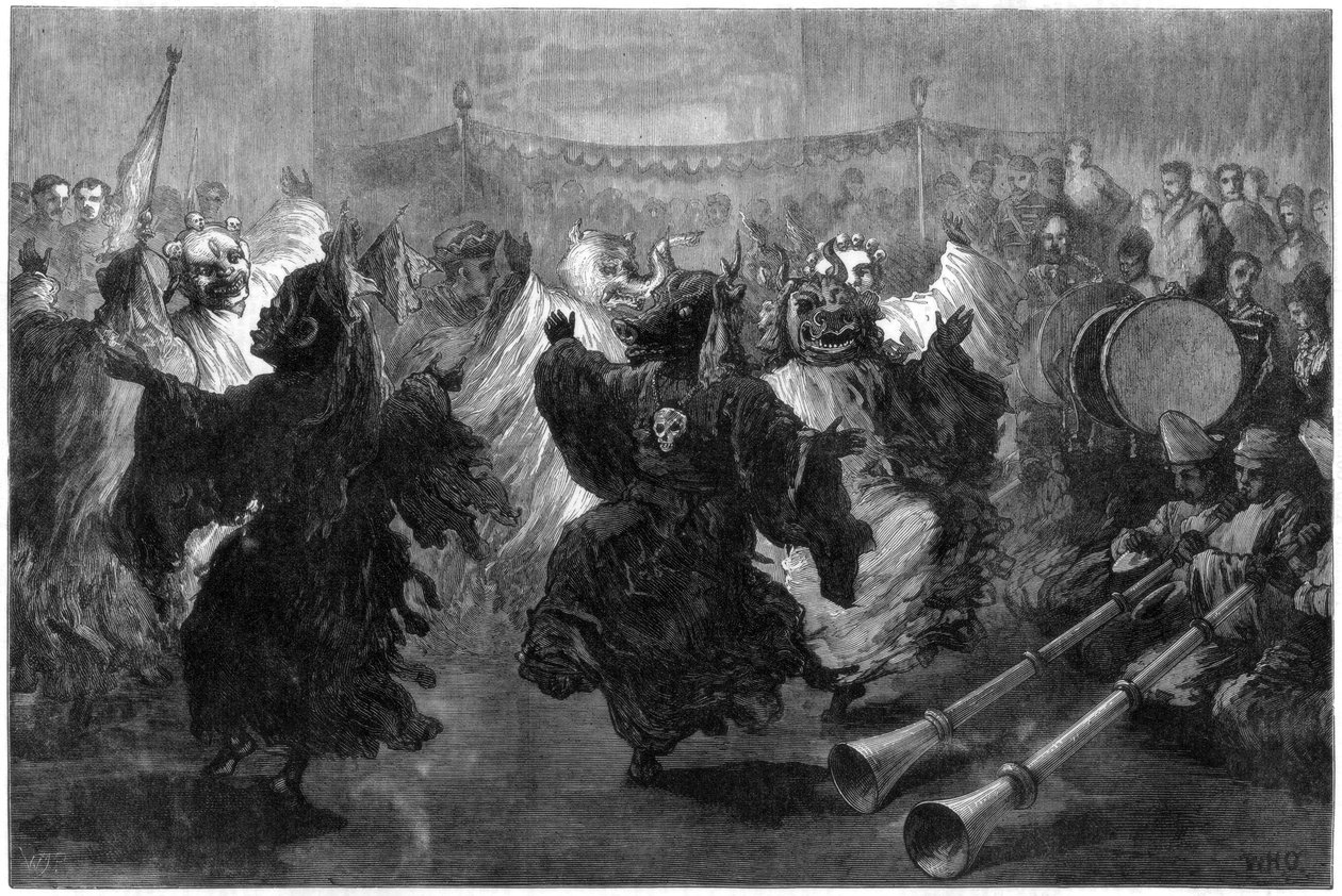 1876年のプリンスオブウェールズの前で行われたジュムムーでのラマダンス 作： 不明