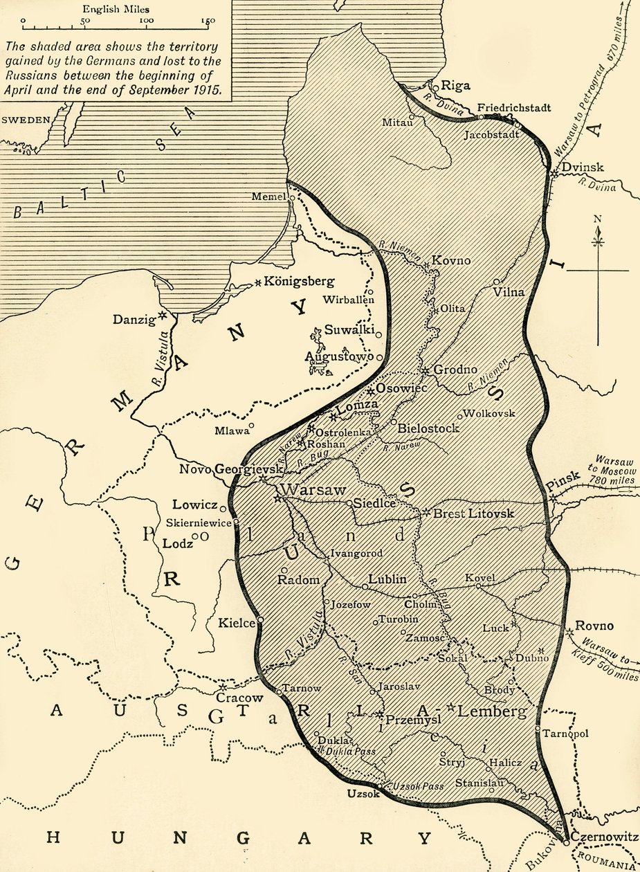 1915年、1920年、第一次世界大戦、ロシアからドイツが奪った土地。 作： 不明