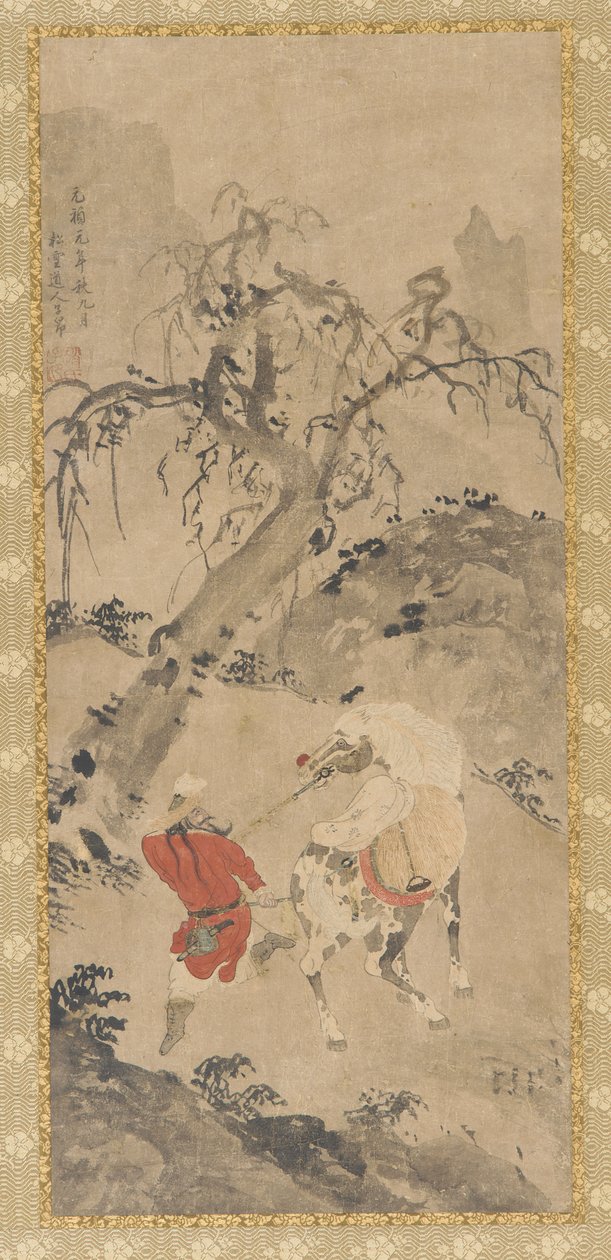 風景: まだらの馬と騎手、16 世紀。 作： 不明