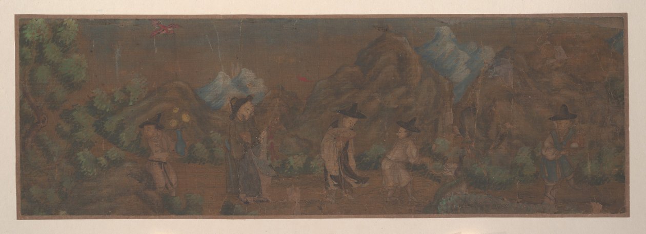 ウッドランド設定の人物の風景画。 作： 不明