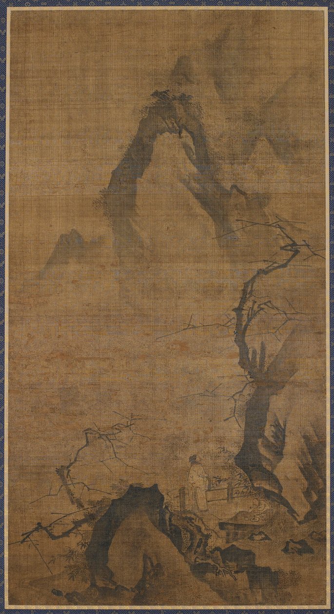 風景：山と水、梅の木の下の人物、16世紀から17世紀初頭。 作： 不明