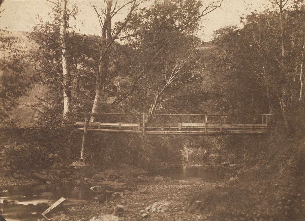 木と橋のある風景、c。 1850年。 作： 不明
