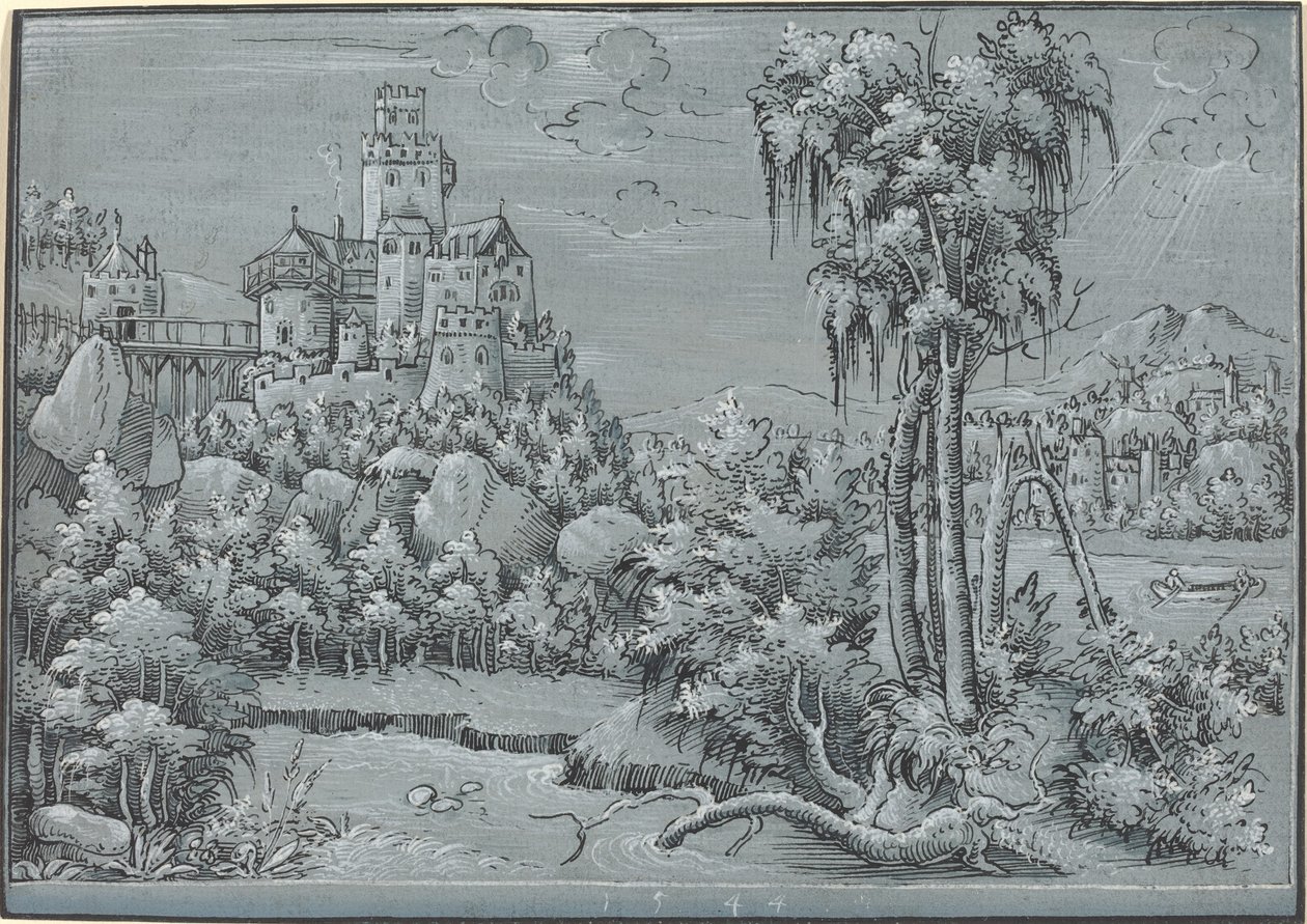 城のある風景、1544年。 作： 不明