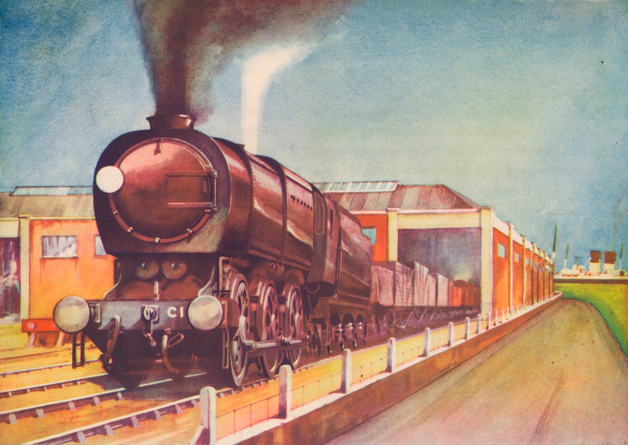 サウサンプトンドックでの最新のAusterity Freight Engine SR、1940 作： 不明