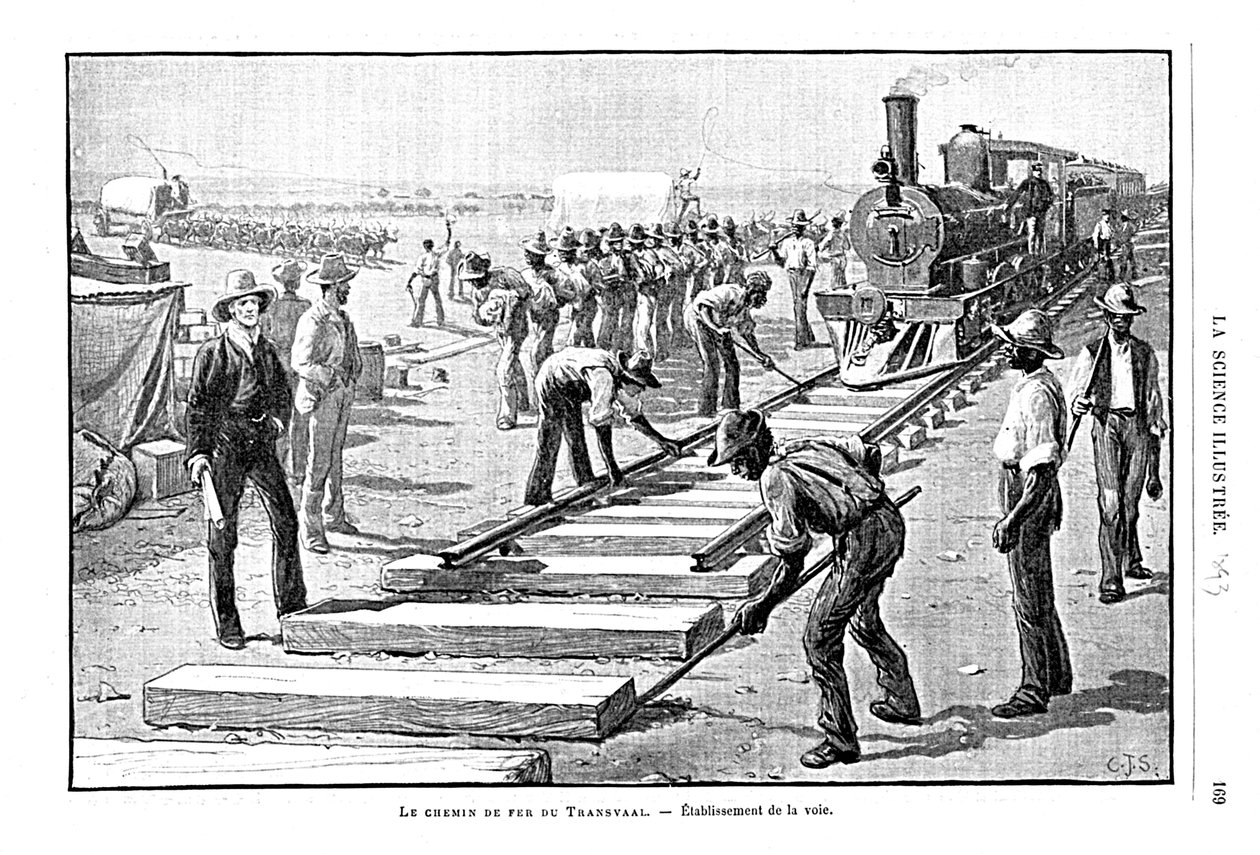 1893年、南アフリカのTransvaal鉄道に枕木とレールを常設 作： 不明