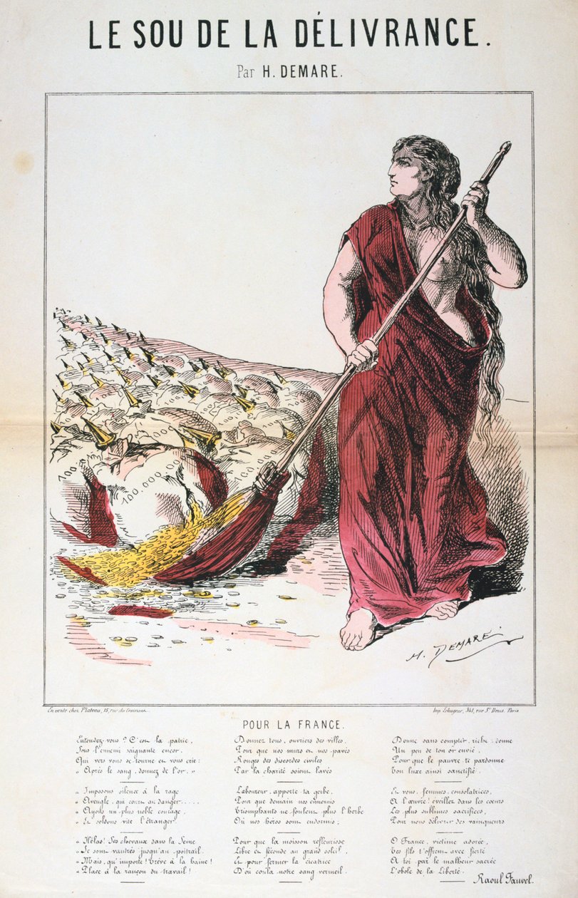 Le Sou de la Delivranceの風刺画と歌のシート、普仏戦争、1870年から1871年 作： 不明