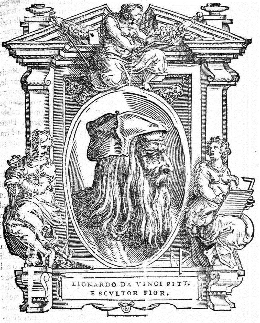 レオナルド・ダ・ヴィンチ。出典：Giorgio Vasari、最も優れたイタリアの画家、彫刻家、建築家の生活、1568 作： 不明