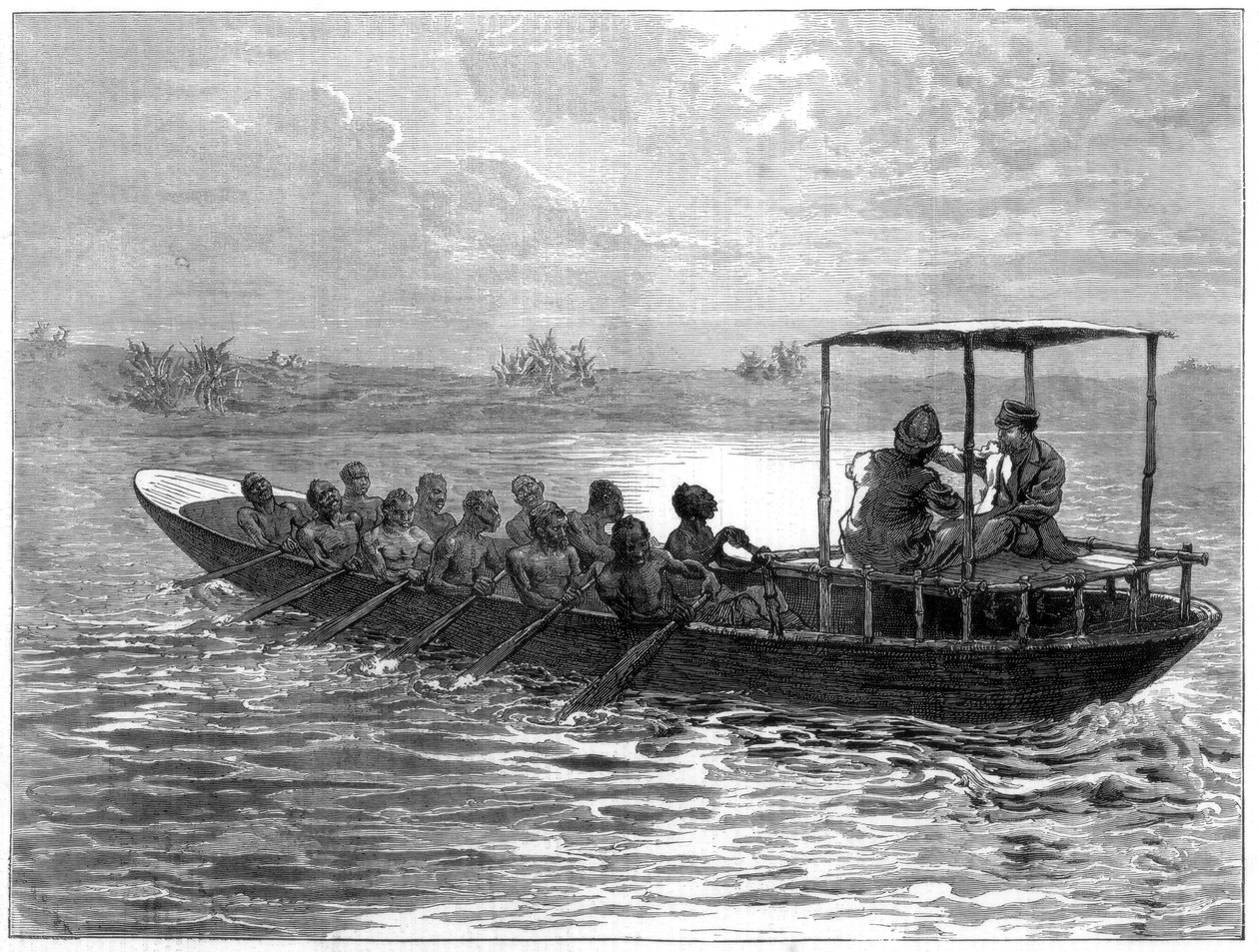 1871年、宇治寺からルシジ川に向かうリビングストンとスタンレー 作： 不明