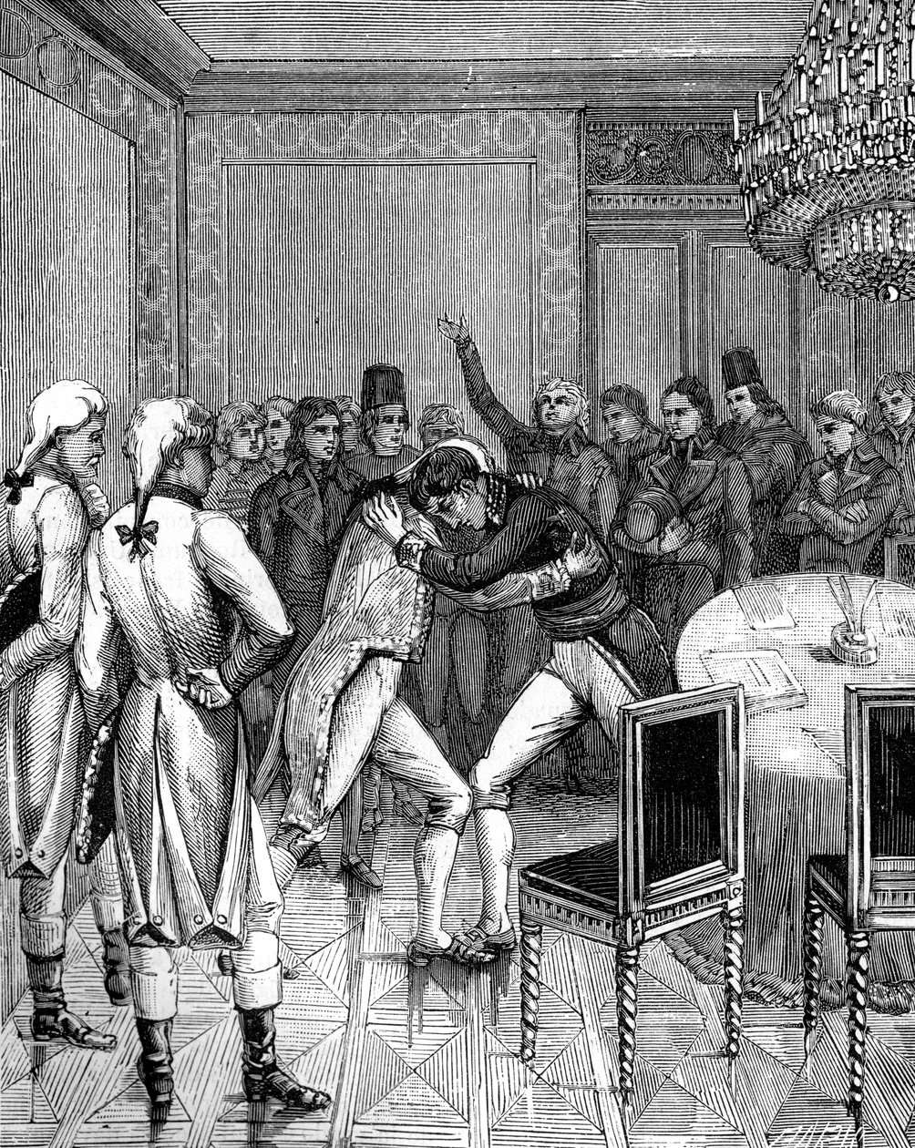 コーンウォリス卿とジョセフボナパルトが1802年にフランスのアミアンで抱擁 作： 不明