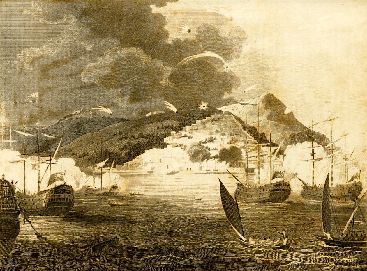 1816年、アルジェス市を爆撃したエクスマス卿艦隊。 作： 不明