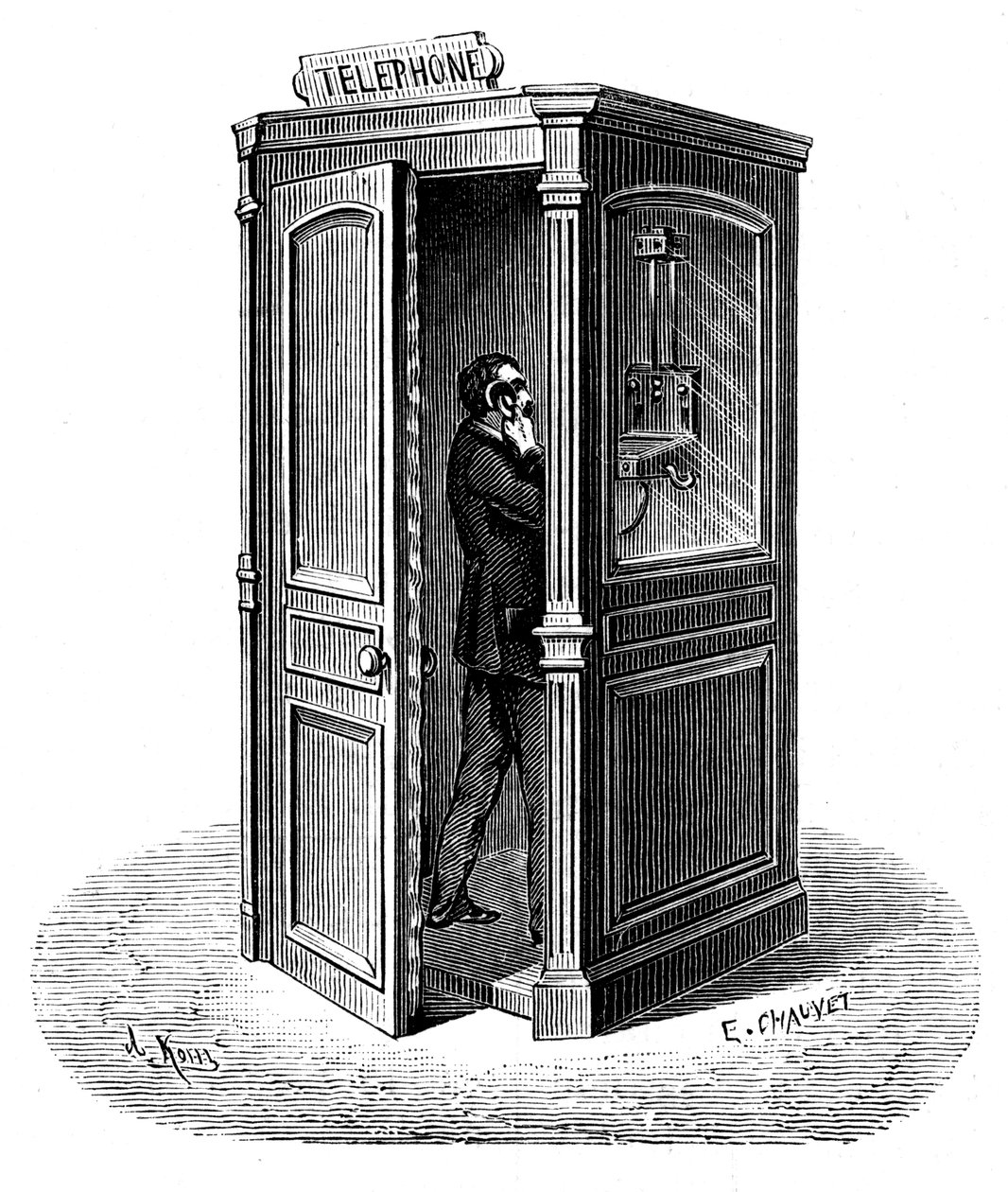 電話ボックスから電話をかける、1888 作： 不明