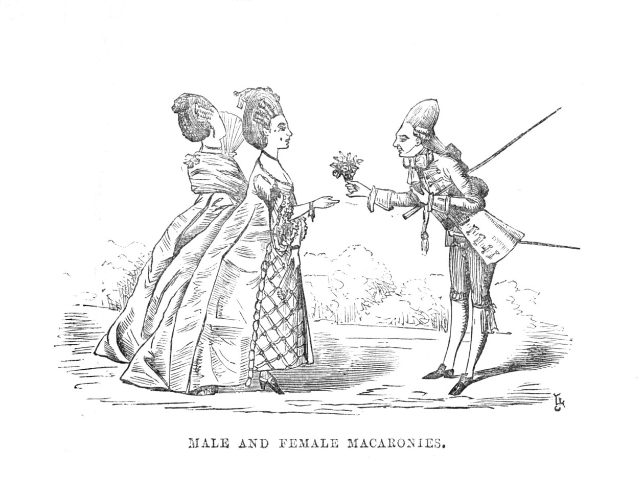 男性と女性のマカロニー、c1870 作： 不明