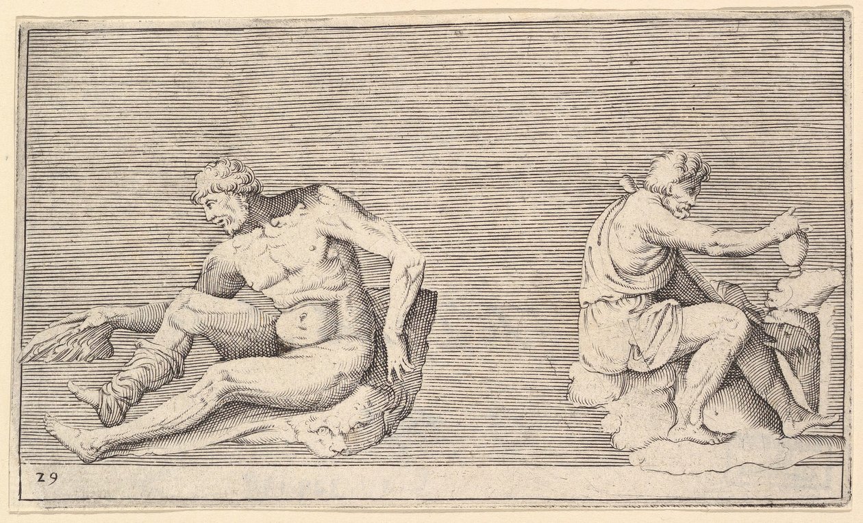 Man with Wing、Man with Vase and Dog、caを発行。 1599-1622。 作： 不明