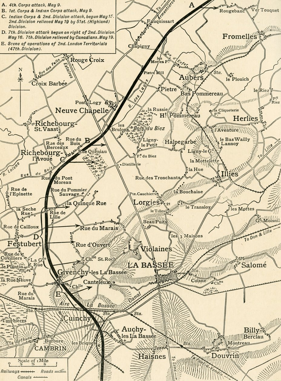 第一次陸軍の作戦を説明する地図...、第一次世界大戦、1915、c1920。 作： 不明