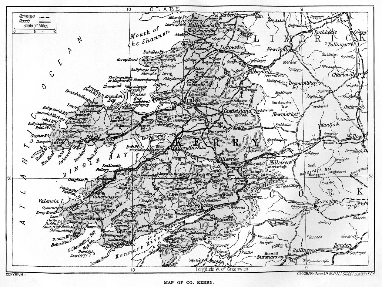 ケリー州の地図、アイルランド、1924-1926年 作： 不明