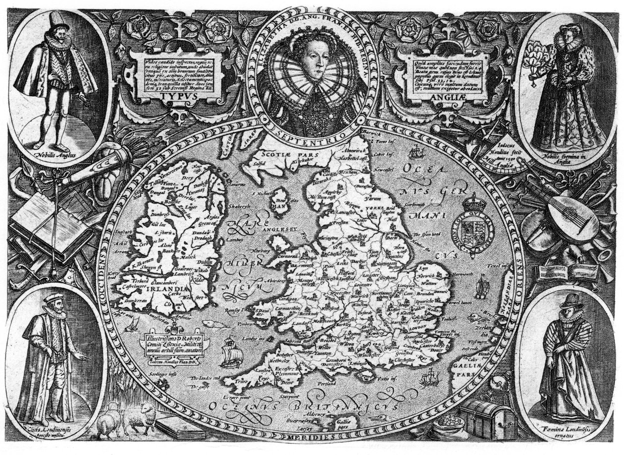 イギリスの地図、16世紀、1896年 作： 不明