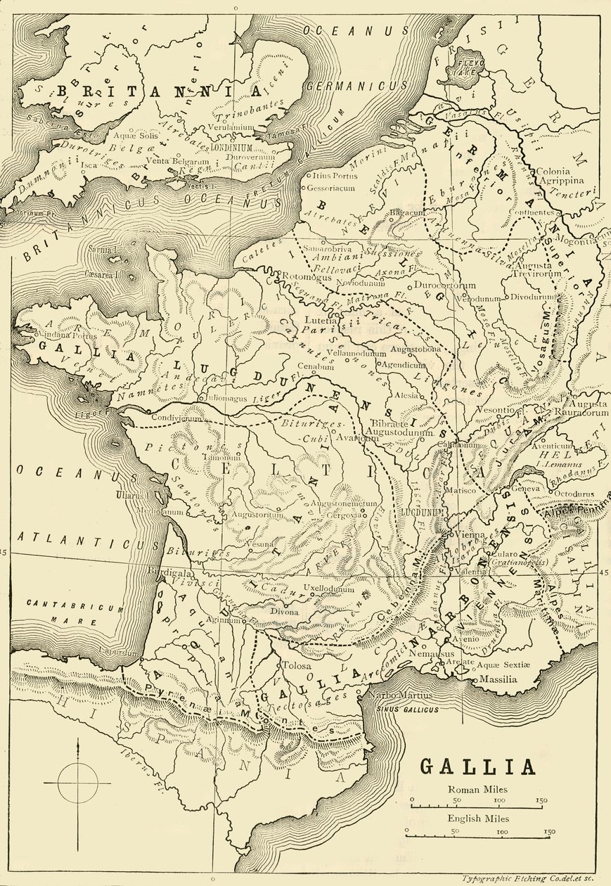 ガリアとイギリスの一部の地図、1890年。 作： 不明