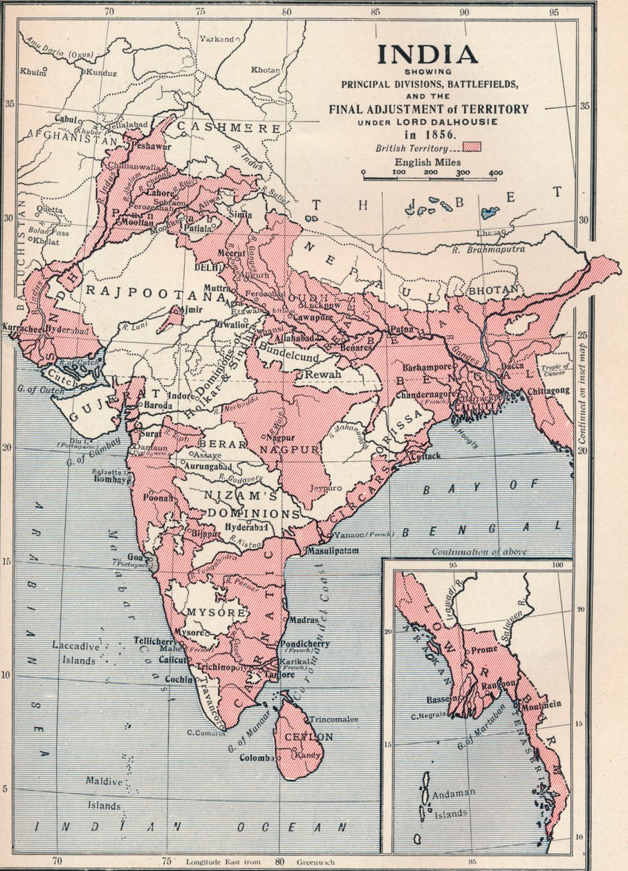 1856年1906年のインドの地図。 作： 不明