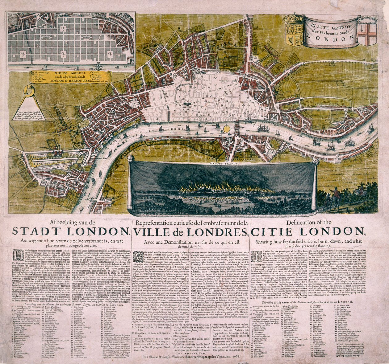 ロンドンの地図、1666 年 作： 不明