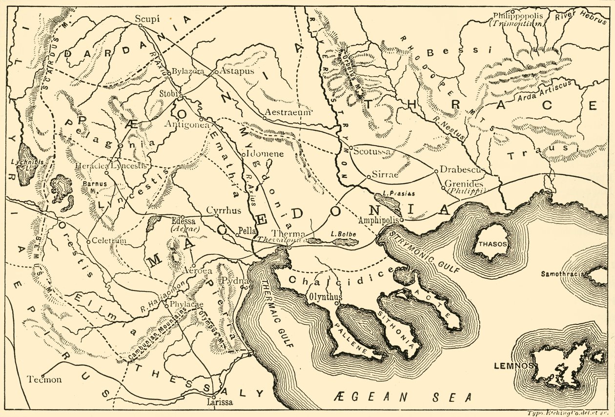 マケドンと隣接地区の地図、1890年。 作： 不明