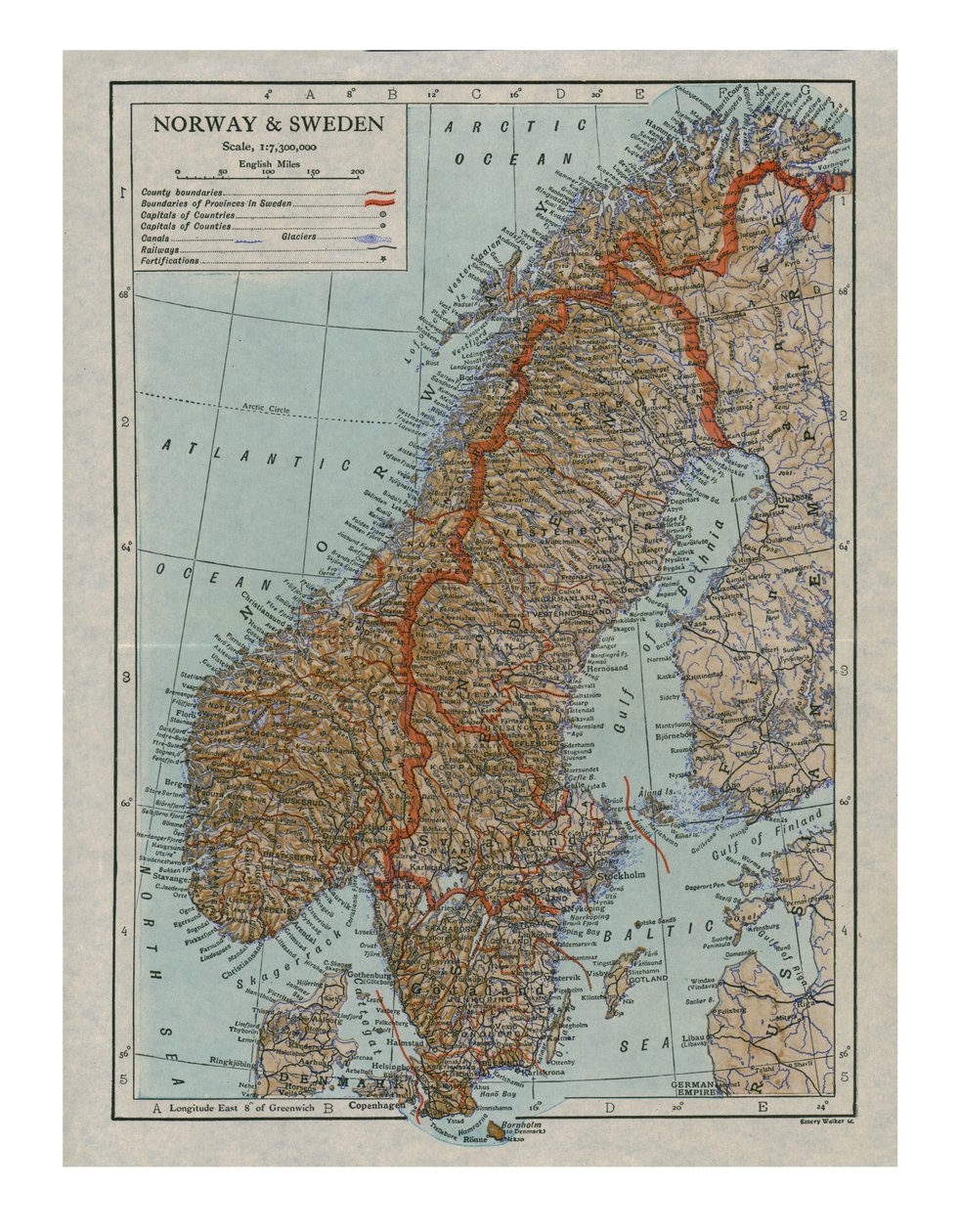 ノルウェーとスウェーデンの地図、19世紀 作： 不明