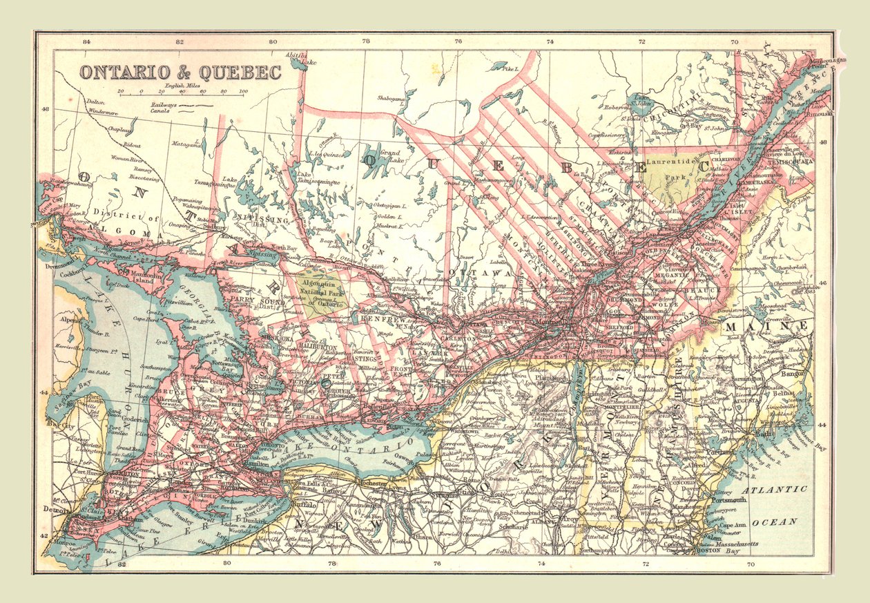 オンタリオ州とケベック州の地図、1902年。 作： 不明