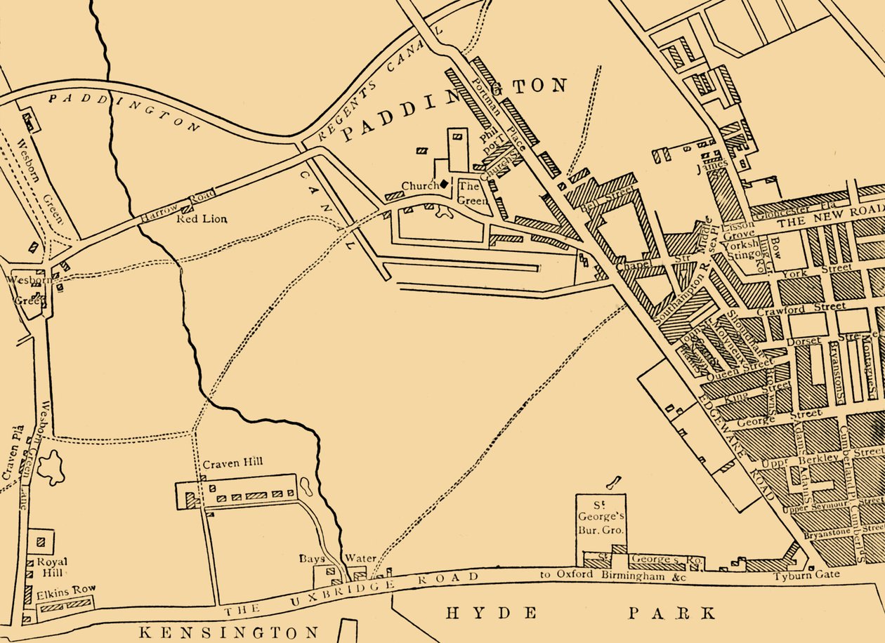 1815年のパディントンの地図、c1876。 作： 不明