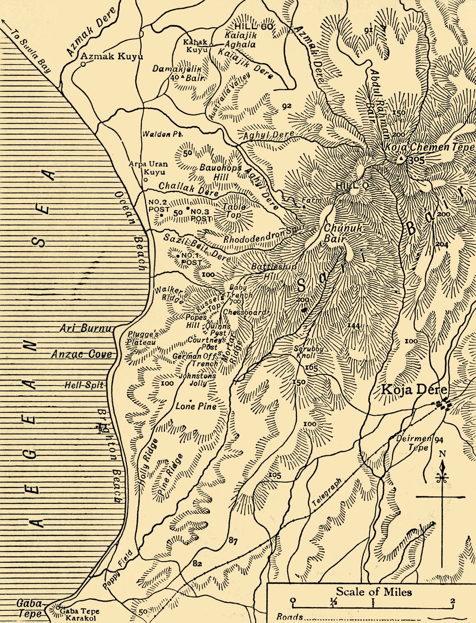 ガリポリ半島サリベアの地図、第一次世界大戦、1915年、c1920。 作： 不明