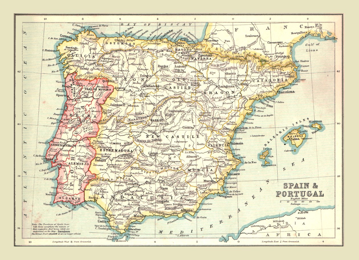 スペインとポルトガルの地図、1902年。 作： 不明