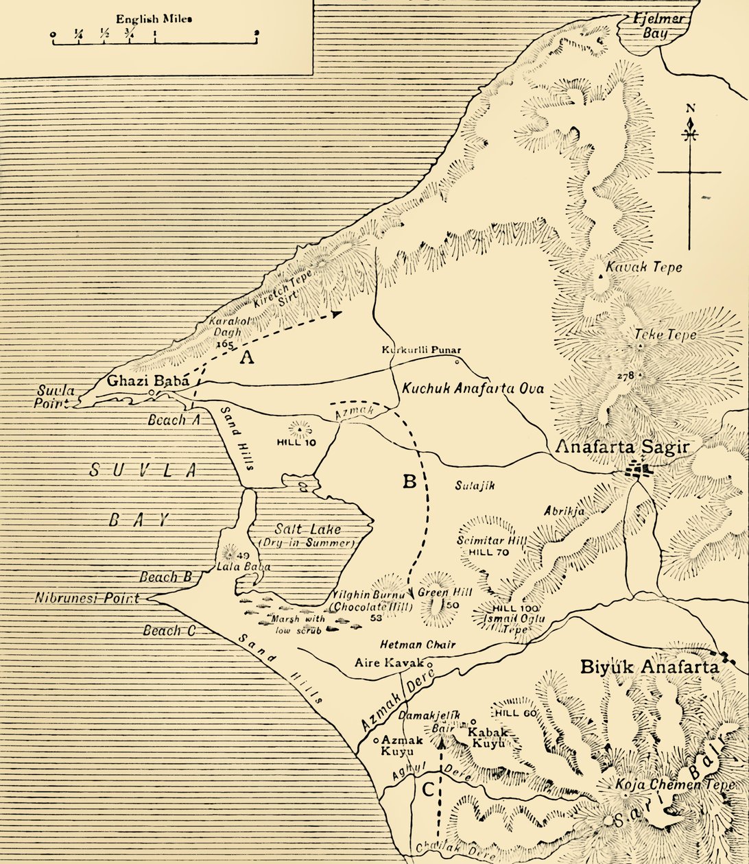 ガリポリ半島スブラ湾の地図、第一次世界大戦、1915年、c1920。 作： 不明