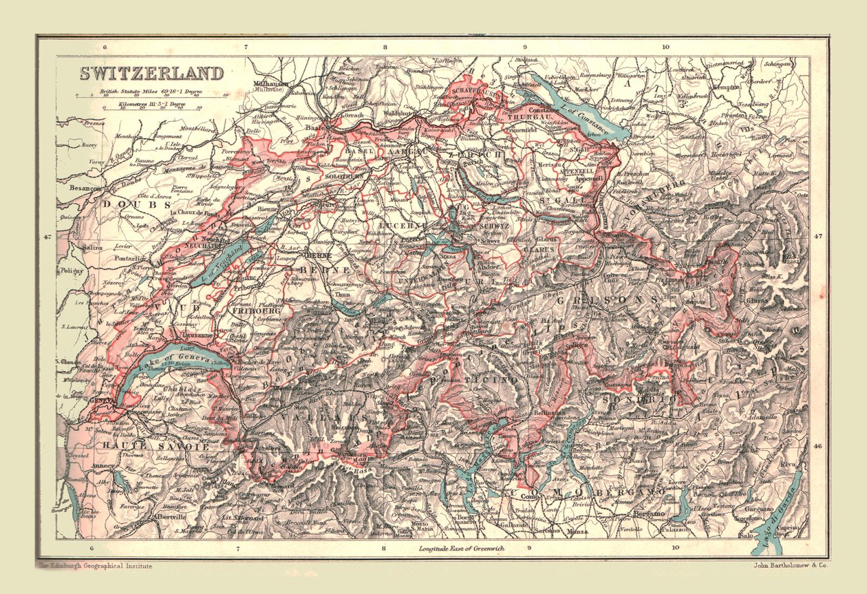 スイスの地図、1902年。 作： 不明