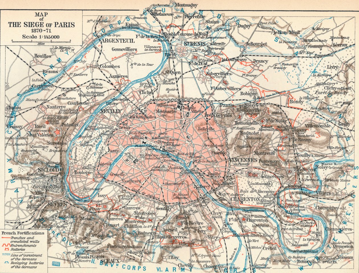パリの包囲、1870年-71年、1907年の地図 作： 不明