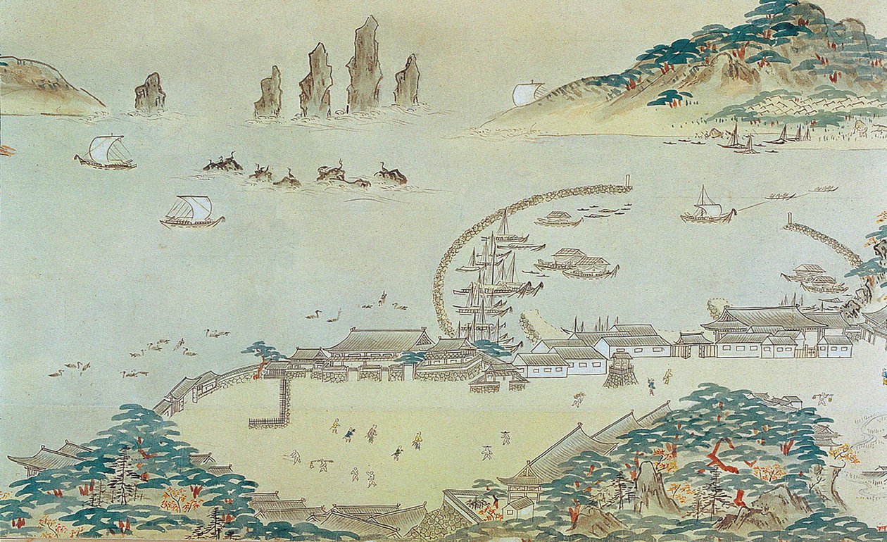 朝鮮時代の釜山の草梁倭館とその周辺の地図、19世紀。 作： 不明