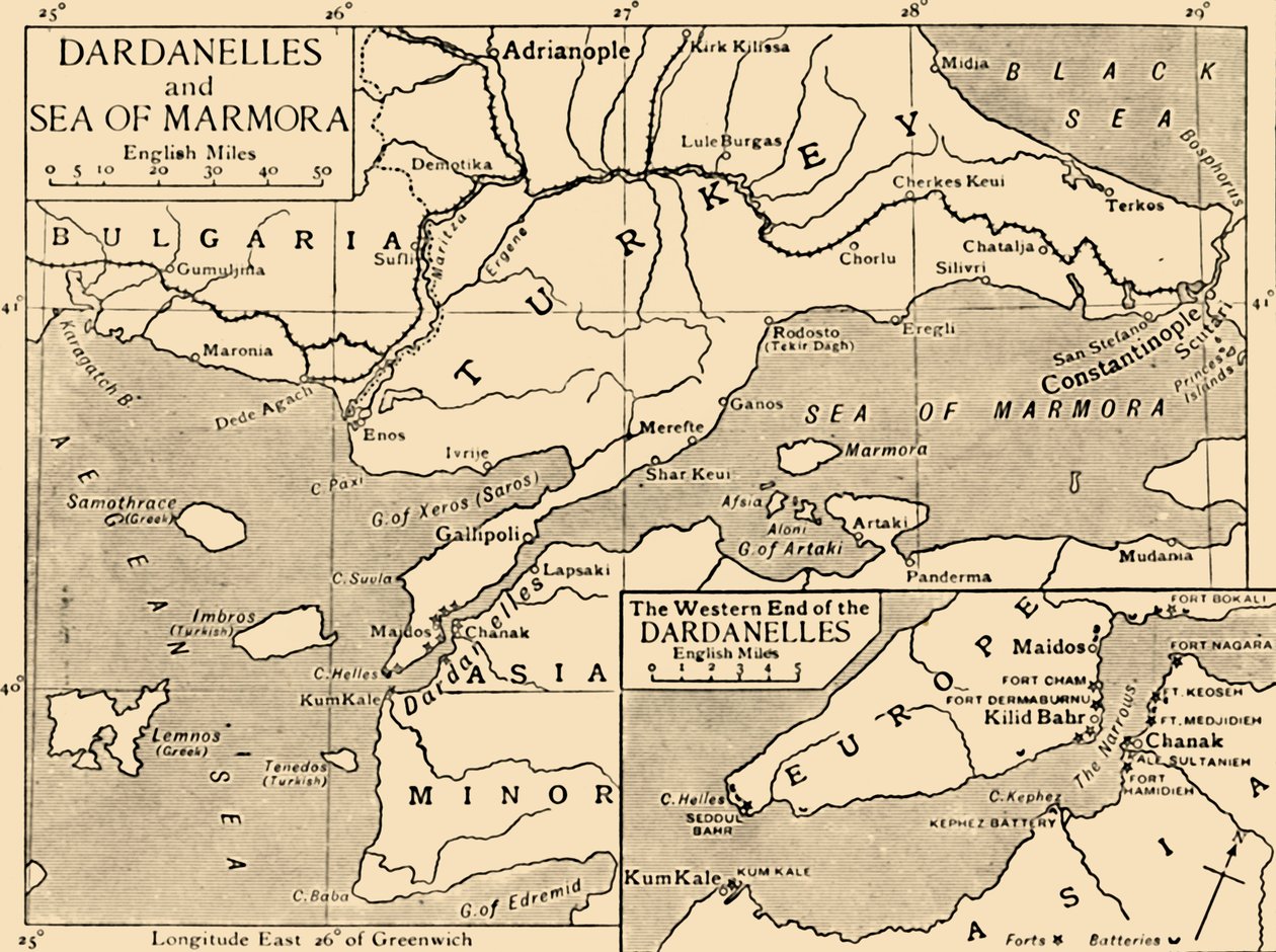 ダーダネルスとマルマラ海の地図、1914年、1920年。 作： 不明