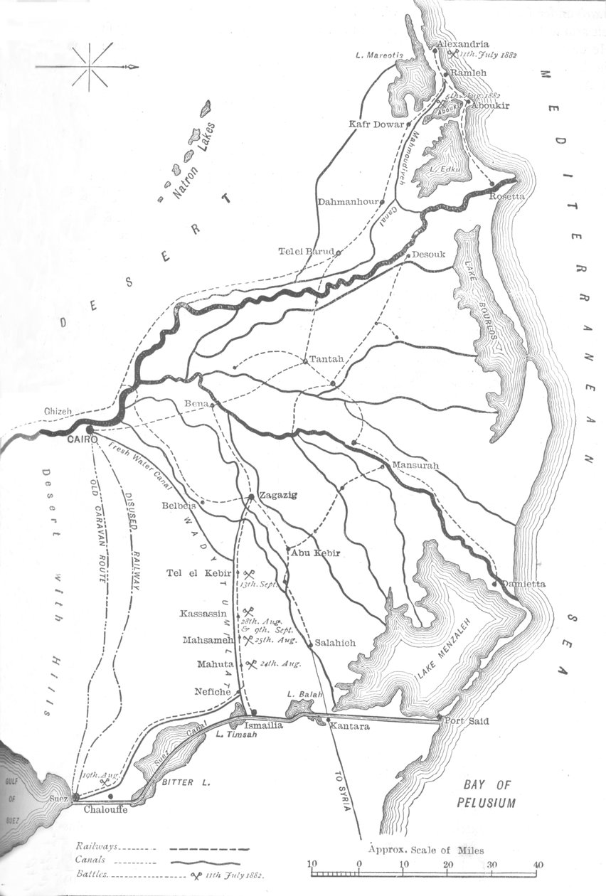 ナイル川のデルタの地図、エジプトのキャンペーンの戦略的ポイント、1882年、c1882-85 作： 不明