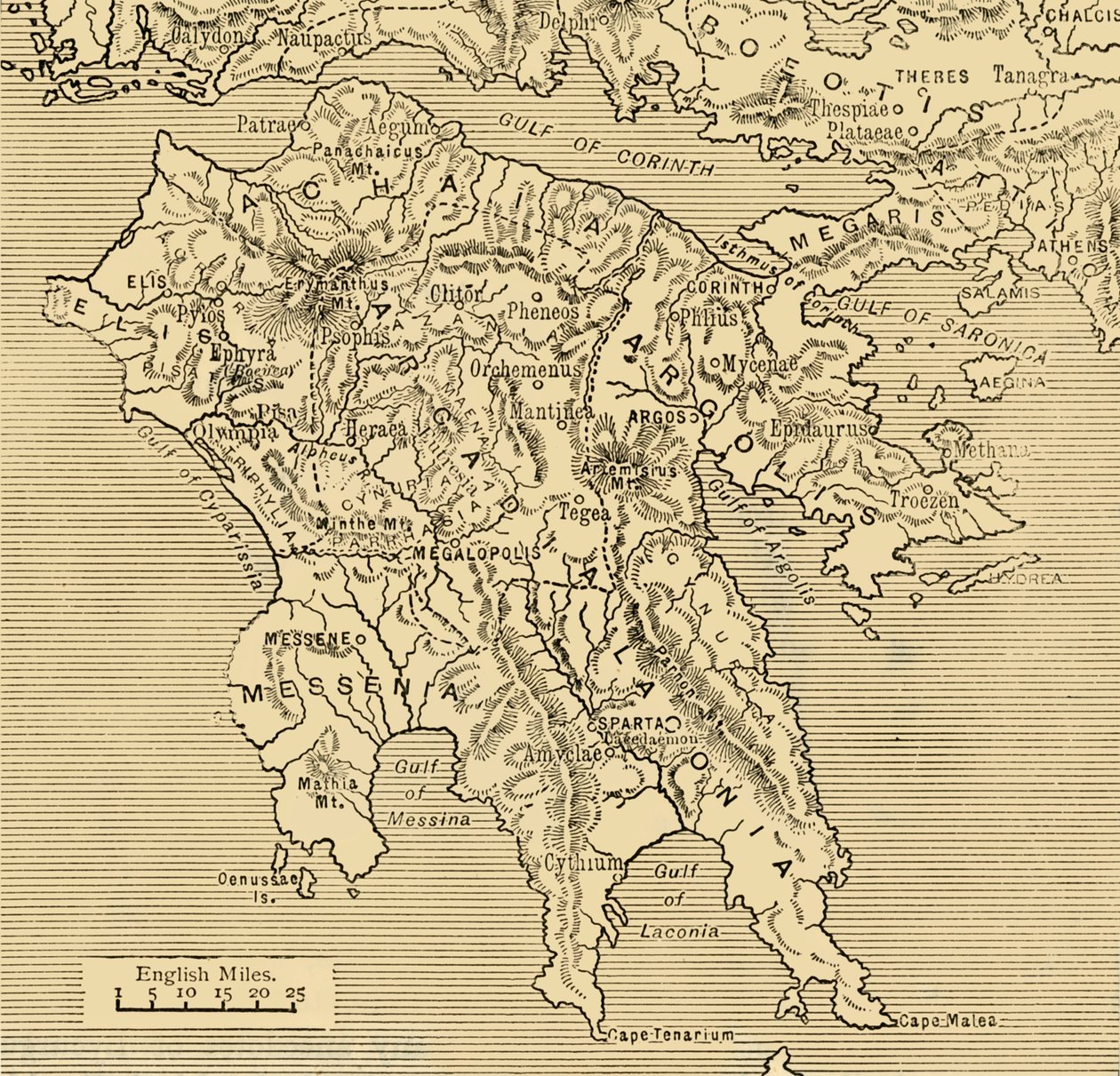 ペロポネソスの地図、1890年。 作： 不明