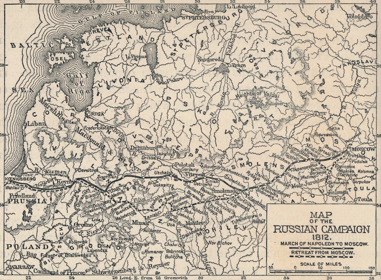 ロシアキャンペーンの地図、1812年、1896年 作： 不明