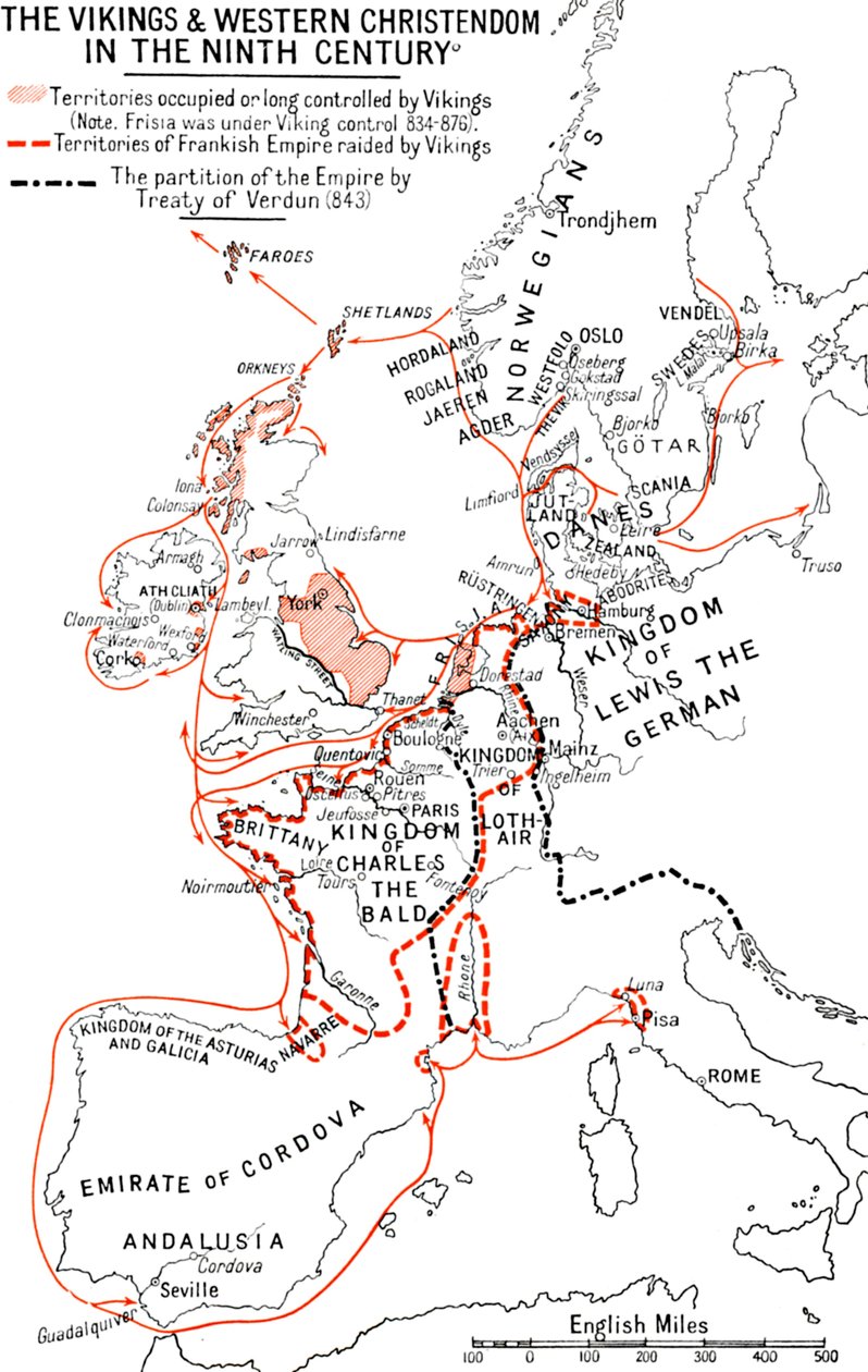 9世紀のバイキングと西部キリスト教世界の地図、1935年 作： 不明