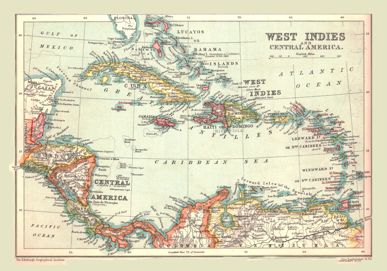 西インド諸島と中央アメリカの地図、1902年。