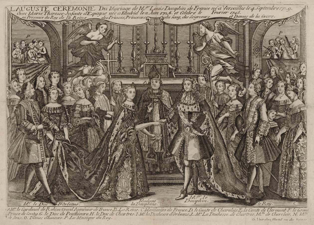 1745年のベルサイユでのルイ、フランスのドーフィンとマリーテレーズラファエル、スペインのインファンタの結婚、1745年 作： 不明