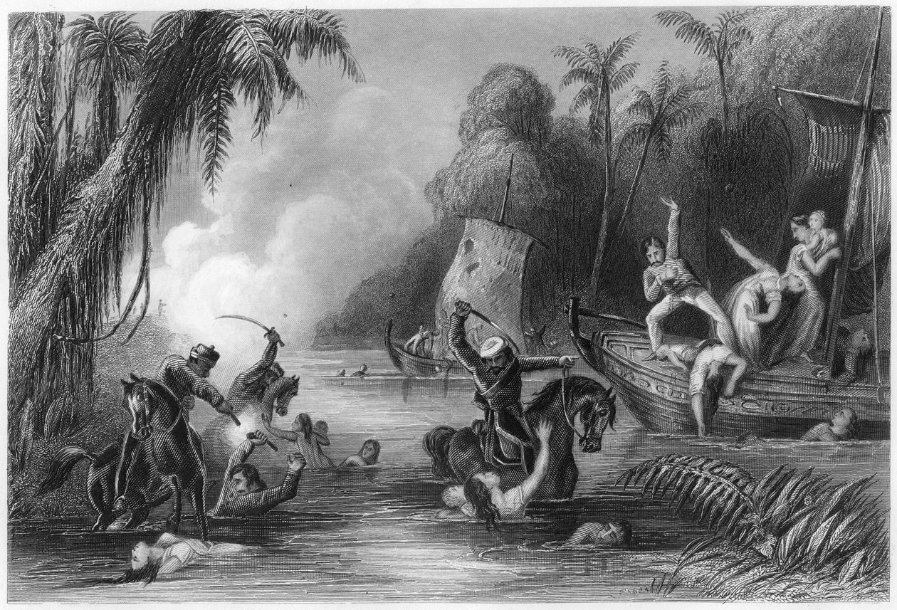 コーンポア沖のボートでの虐殺、1857年、c1860年 作： 不明
