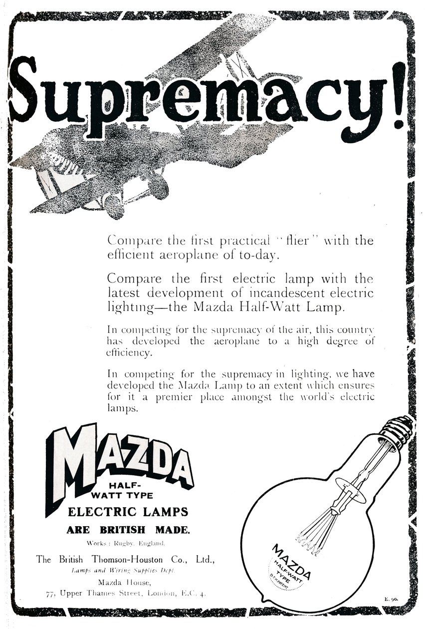 マツダハーフワット型電気ランプ広告、1919 作： 不明