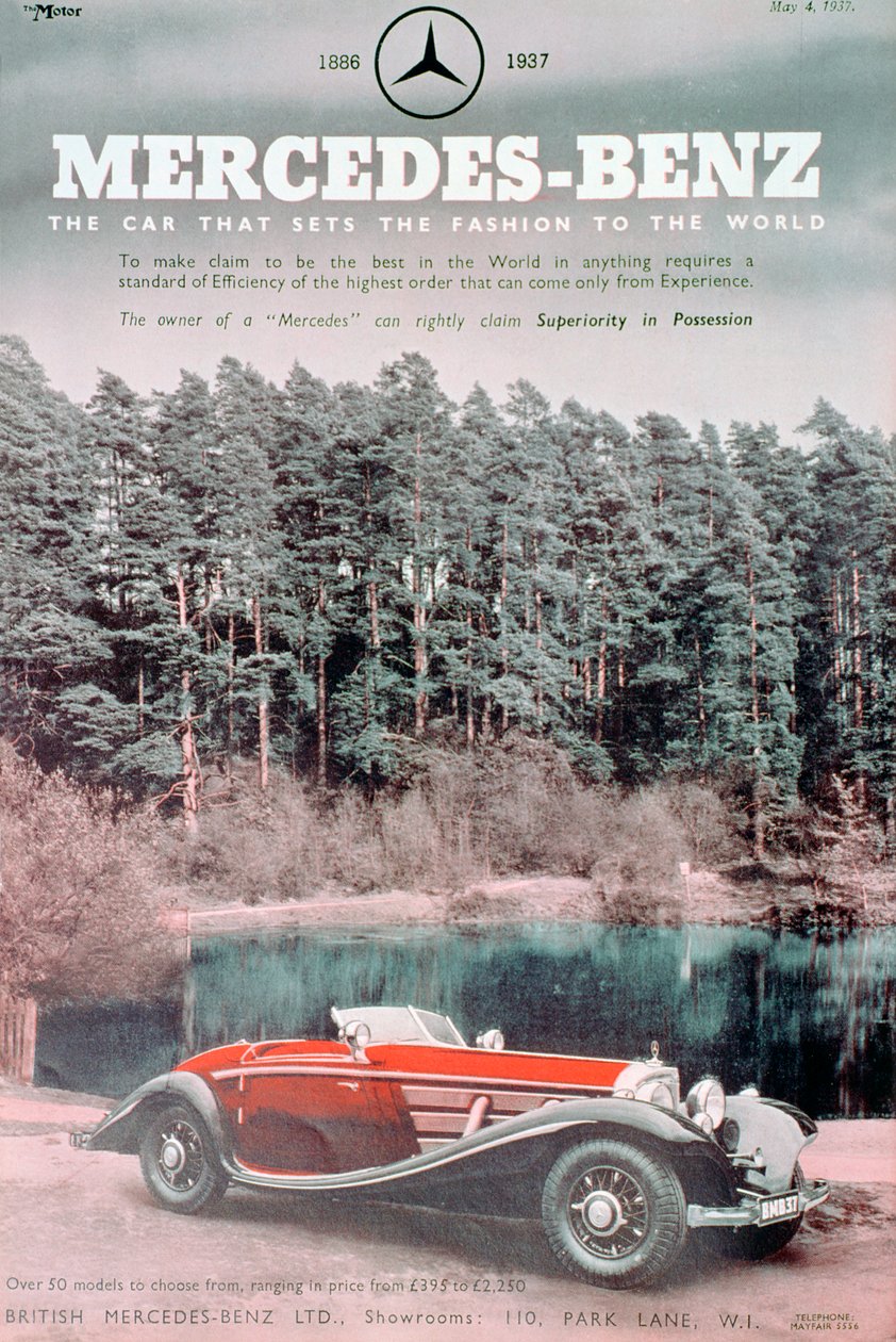 メルセデスベンツ車の広告、1937 作： 不明