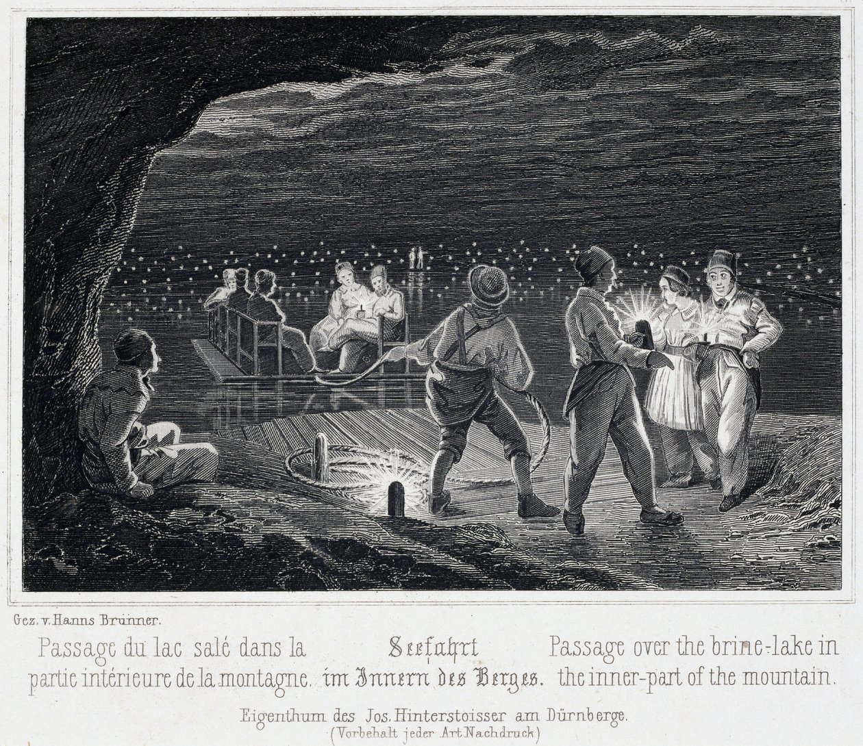 塩坑：汚れた湖を渡り、山の中へ（1850年頃、オーストリア・デュルンベルクにて 作： 不明